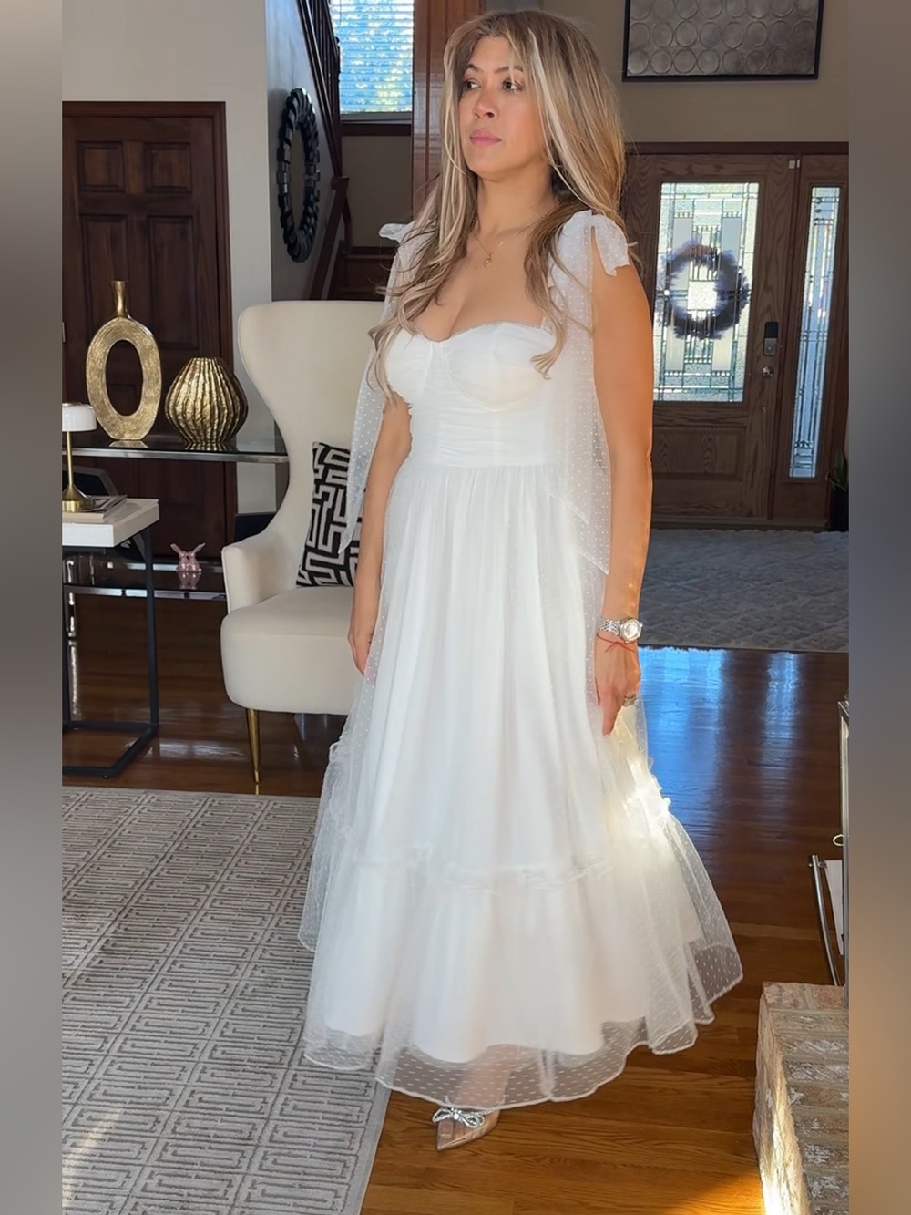 Petal & Pup Pastel White Maxi Dress with Tie Straps - Picture 12 of 12